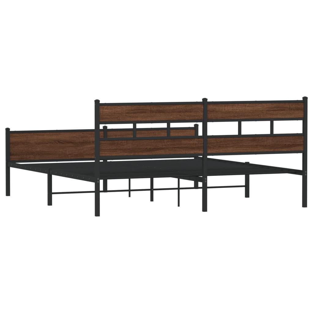 Metal Bed Frame Without Mattress Brown Oak Effect 180x200 Cm