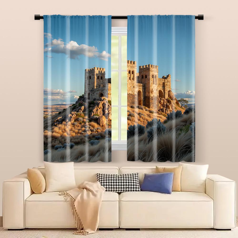 2 Pcs   Filtering Curtains (excluding Rods   Non-movable   Without Batteries) Vintage Kabul Bala Hissar Fort for Use In Bedrooms