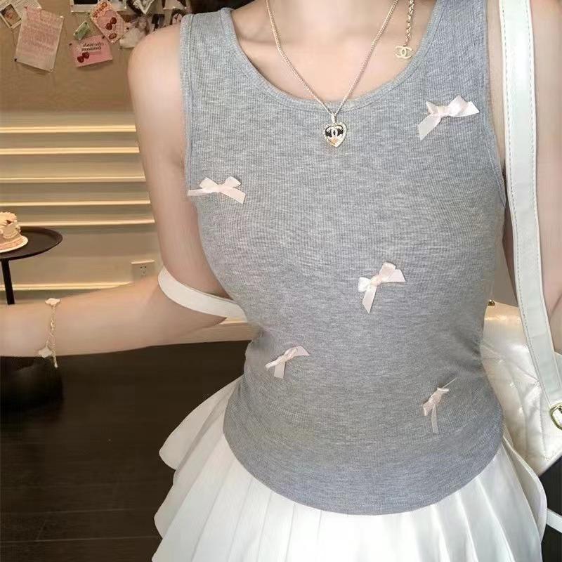 Small Fragrance Bow Halter Vest Summer New Slim-fit Outerwear Base Spice Sleeveless Short Top