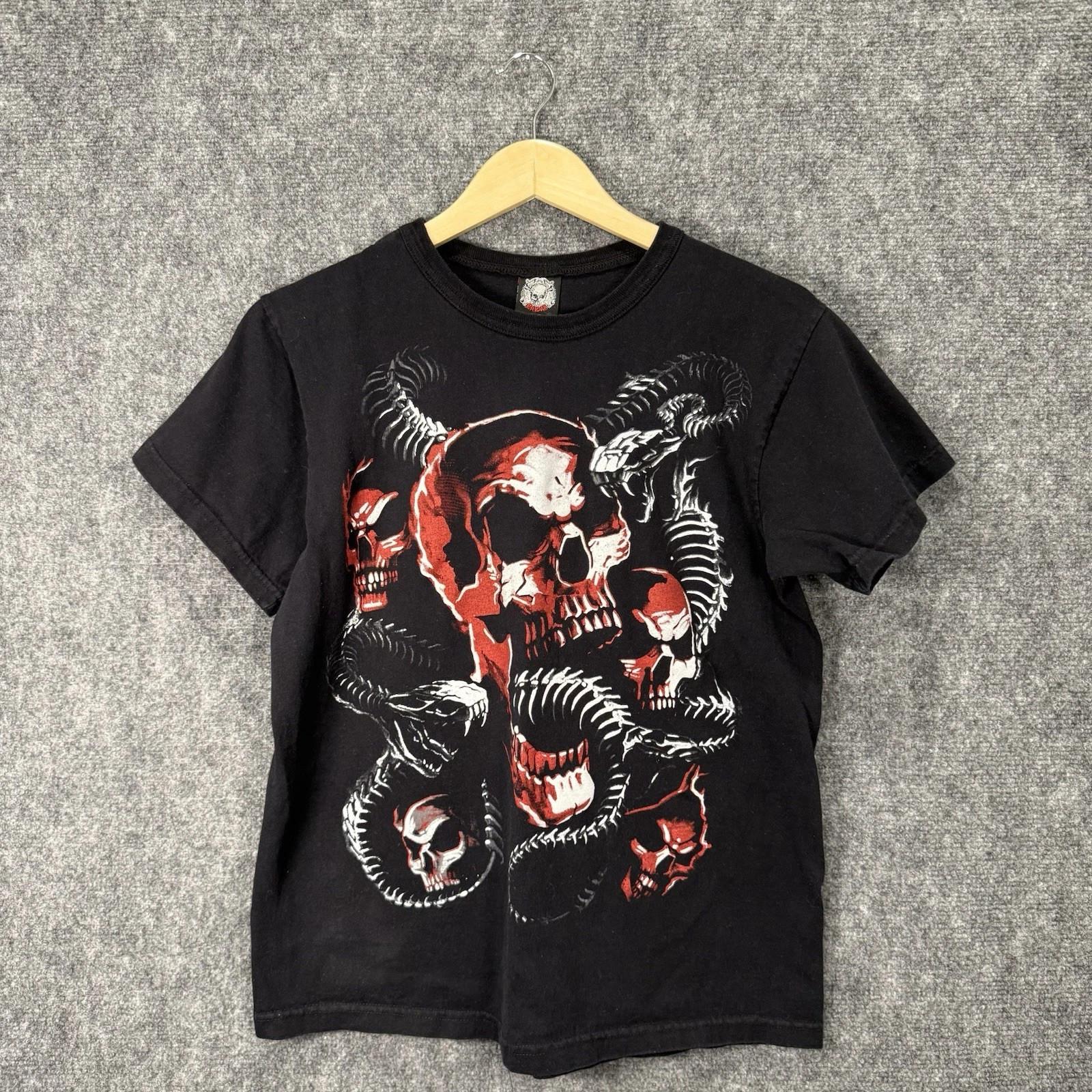 Vintage Tragic Skulls T-Shirt Mens M Black Red Gothic Graphic Tee XL
