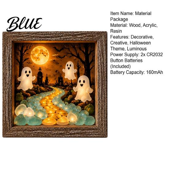 Handmade Halloween Room Decorations DIY Shadow Box Night Light Kit 8.5 Inch Wooden Frame LED Craft Set with Seasonal Mantelpiece Decor Sets Luminous