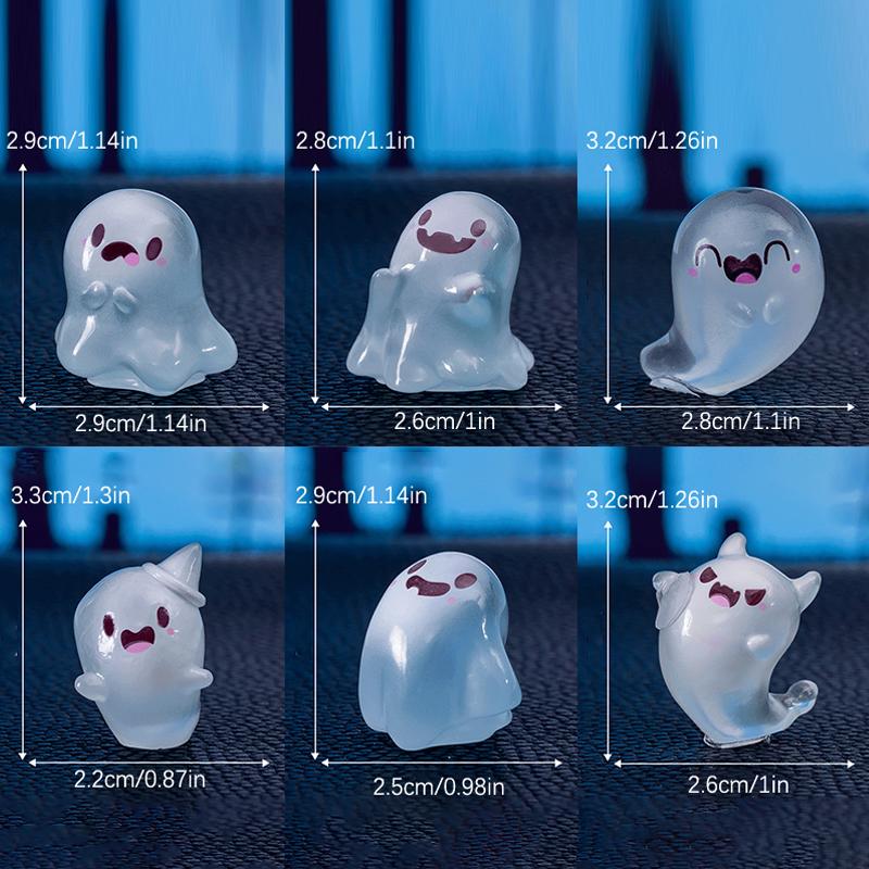 1/6PCS Glow In The Dark Mini Ghost Figures, Luminous Ghost Miniature Resin Figurines, Cute Ghosts Figure Garden Decor