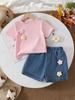 Baby Girls Summer T-Shirt & Denim Shorts Two-Piece Set