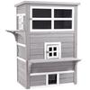 Three-Tier Wooden Kitten Shelter, Outdoor Cat House, with Jumping Platforms, Asphalt Roof, Doors - Grey