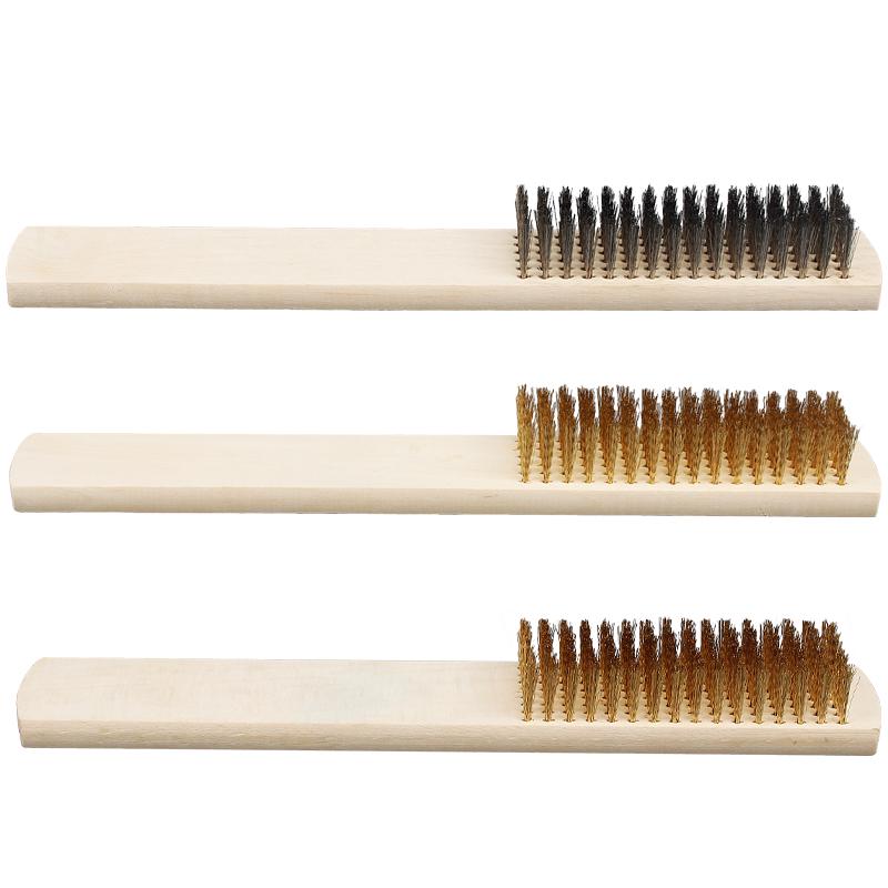 Langstielige Kupferdrahtbürste mit Holzgriff zum Entfernen von Rost und Reinigen - Ideal für BBQ- und Eisenoberflächen