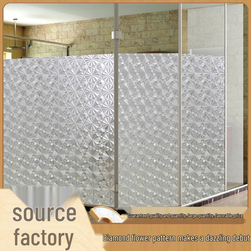 Diamond Flower Privacy Glass Film: Opaque, Light-Transmitting Anti-Peep Window Sticker for Bathrooms and Showers.