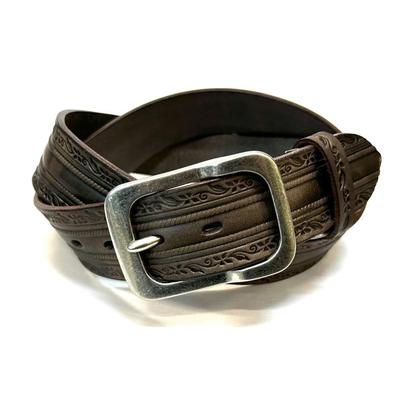 [Tochigi Leather] Belt Men's Genuine Leather Cowhide Nubuck Leather Floral Pattern 3 Colors Free Size Dark Brown