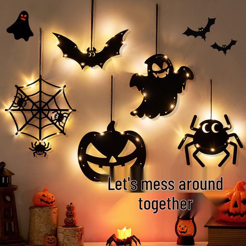 Halloween Hanging Pumpkin Lanterns with String Lights - Festive Scene Décor & Luminous Props