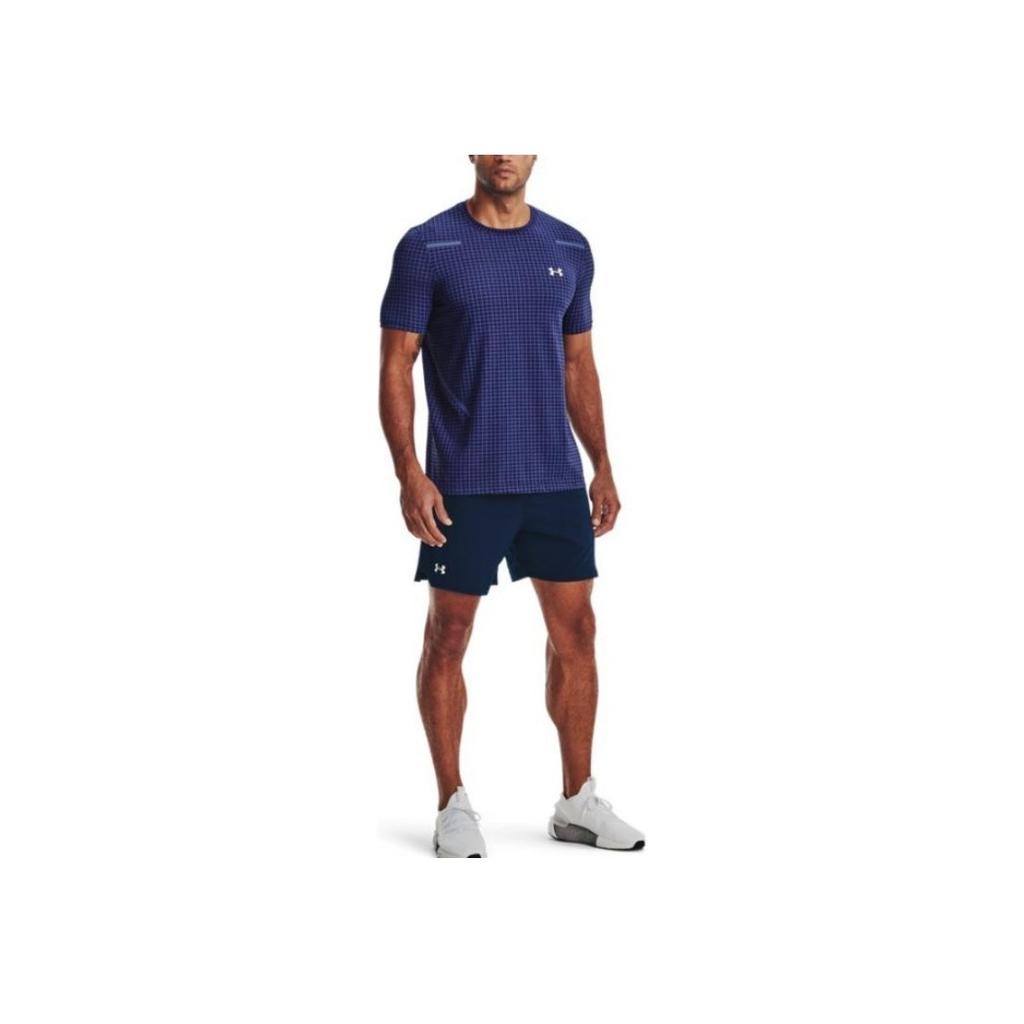 Under Armour Seamless Plaid Training Round Neck Short Sleeve T-Shirt Men Tops Blue 1376921-468