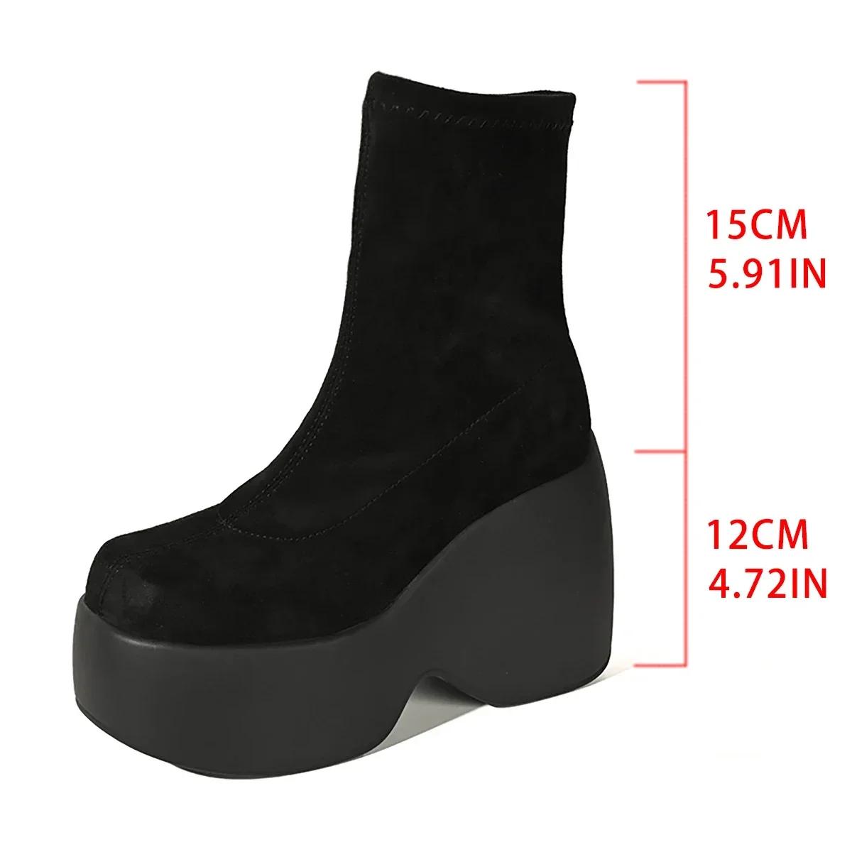 

Замшевые высокие сапоги на платформе, модные туфли на высоком каблуке для женщин, тренд 2025 года, новые зимние ботинки челси, зимние прогулочные ботинки Goth Ankle Mujer Botas 43