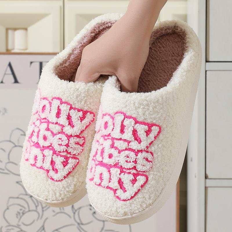 

New comfortable home cute colored letter winter cotton slippers men and women couples warm indoor cotton mop sole 44/45 suitable for 43-44 feet