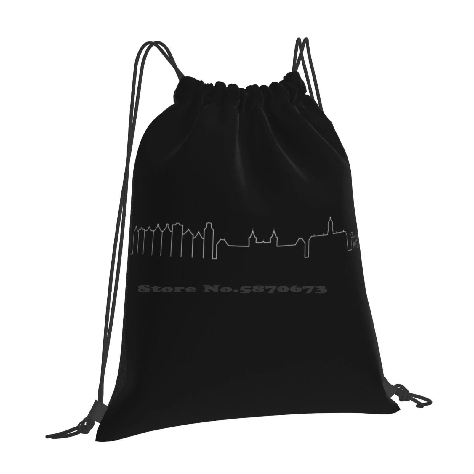 Amsterdam Skyline Black And White Hot Sale Schoolbag Backpack Fashion Bags Amsterdam Skyline Netherlands Halland Architecture OneSize