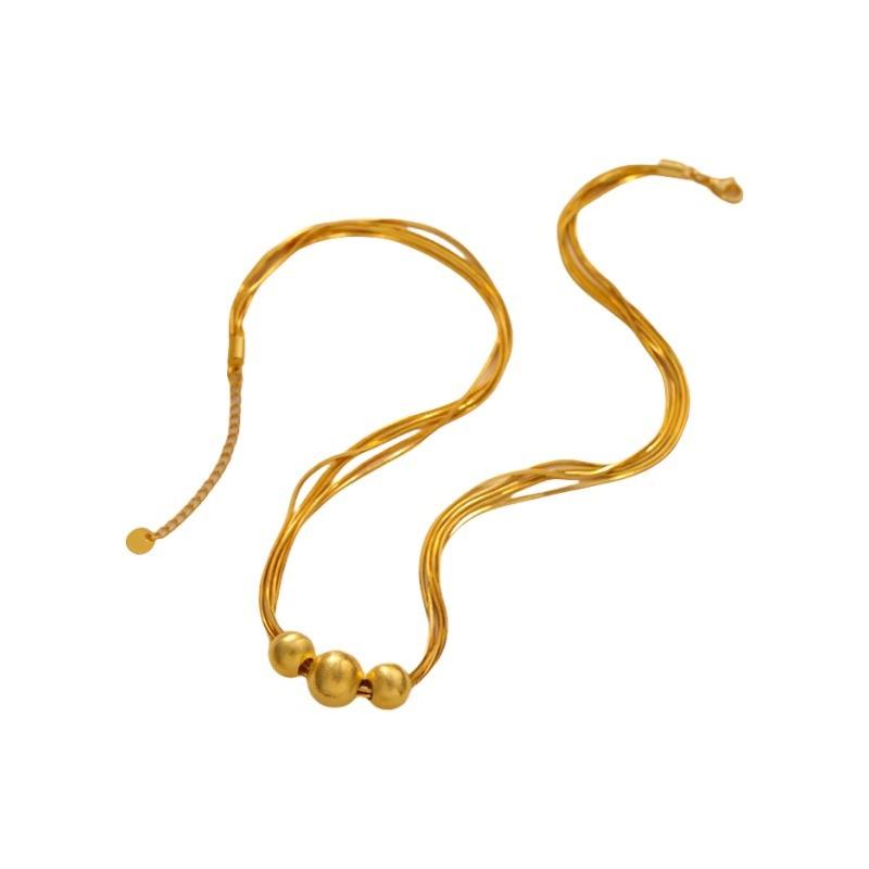 AU999 24K Gold Women's Brushed Necklace | 3D - hollow cat's eye, brushed chain with gold - bead tassels, lively & glittering