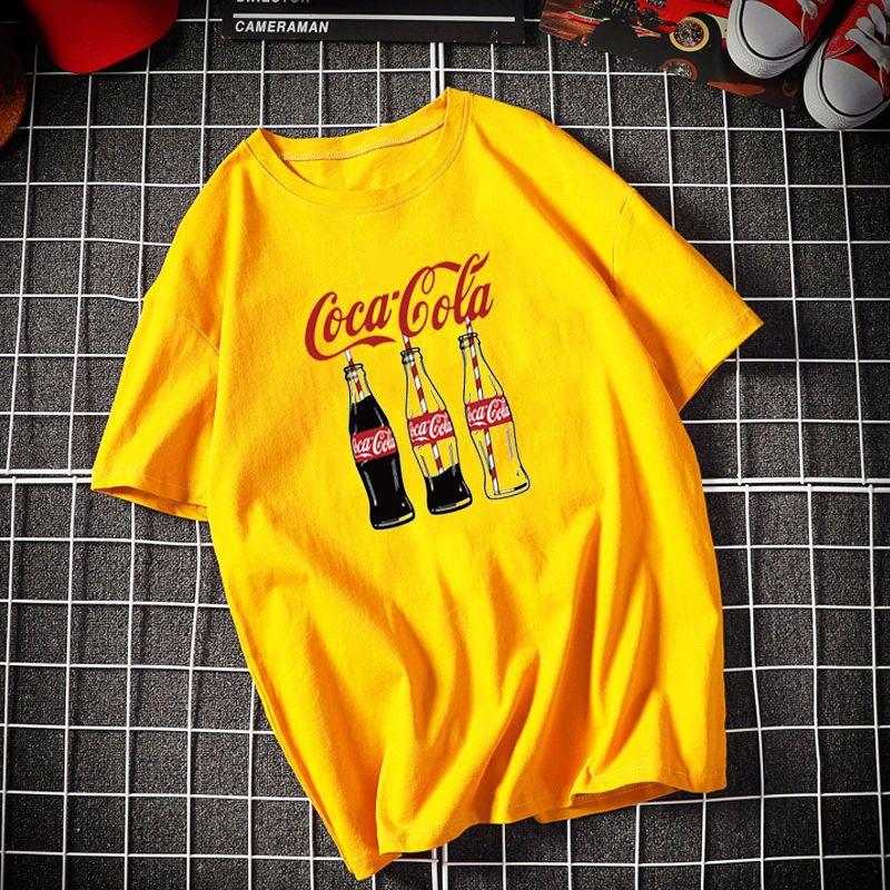 Reine Baumwolle Coca-Cola gemeinsame Geden-Kurzarm-T-Shirt Jugend Hong Kong Stil Marke ins Große Größe Männer und Frauen Paare vielseitig