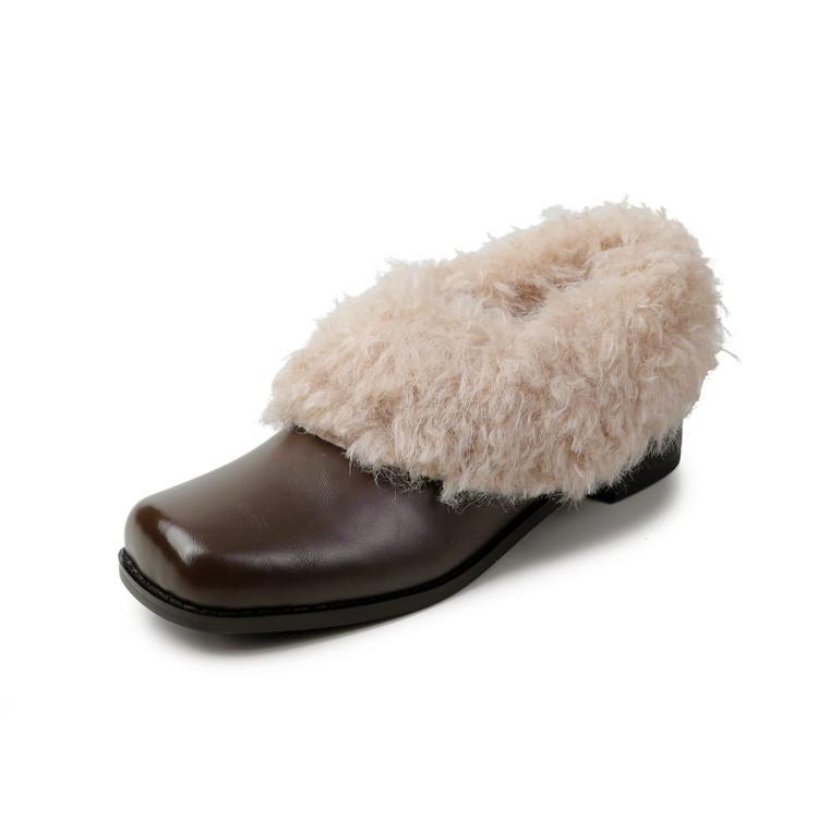 Rindslederversion 2025~ Quadratische Zehenpartie Ein-Riemen Samt warm Mary Jane kleine Lederschuhe Baumwollschuhe dicker Absatz Einzelne Schuhe flauschige Schuhe