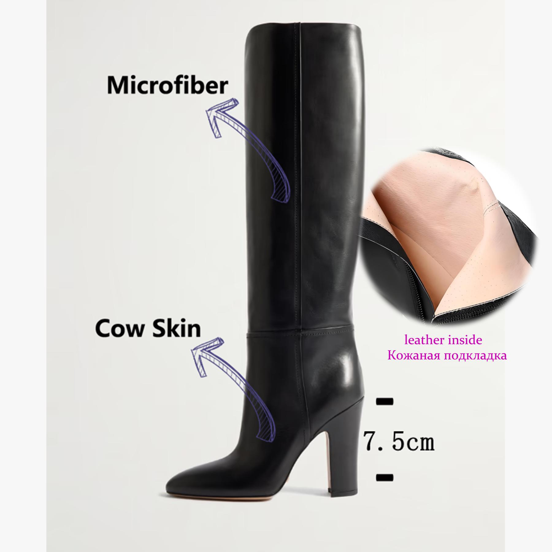 

Krazing Pot Cow Skin Microfiber Round Toe High Heels Thigh High Boots Size 46 Size 45 Slip on Plus Size Women Keep Warm Long Boots 34