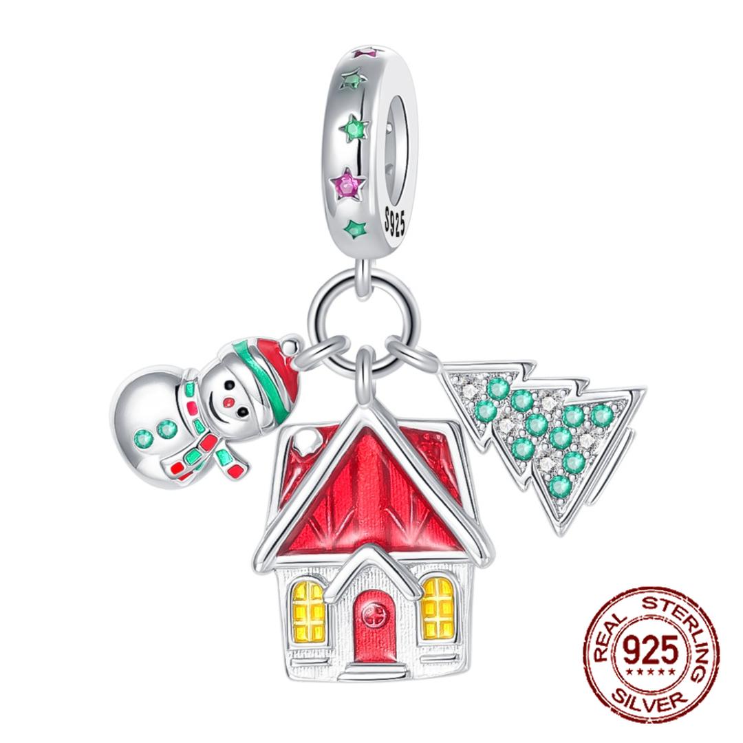 

copper Christmas Snowman Tree Gingerbread House Pendant Charm Compatible With Authentic Charm Bracelets Women Do It Yourself Jewellery Gift