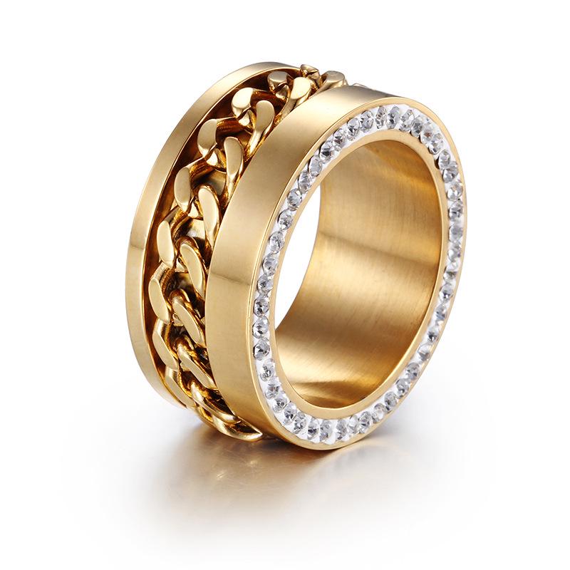 

Unisex Luxury Wide Band Stainless Steel Ring with Side Diamonds Size 6