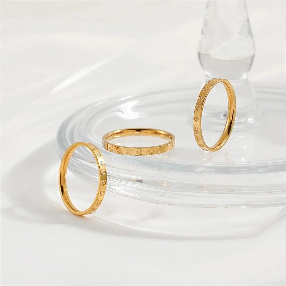 Golden Stainless Steel Heart Rings Women Thin Finger Ring Wedding Band Engagement Jewelry Girlfriend Gift