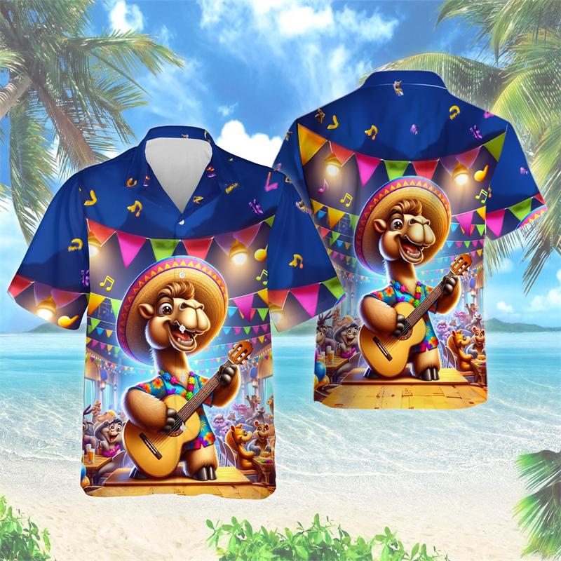 

Funny Camel 3D Print Beach Shirt Casual Hawaiian Shirts For Men Clothes Aloha Animal Lover Short Sleeve Desert Boy Lapel Blouse S