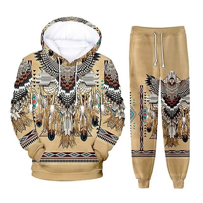 Indian Ethnic Style 3D Print Hoodies Pants Sets Men Fashion Sweatshirts Hoodie Sweatpants Two Piece Suits Tracksuit Man Clothing