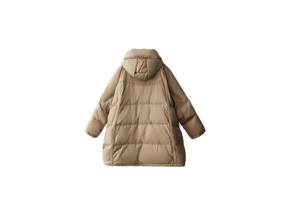 Women's Mid-Length Hooded Patchwork Pendant Down Jacket - Plus Size, Loose Fit, White Duck Down, Autumn/Winter Style
