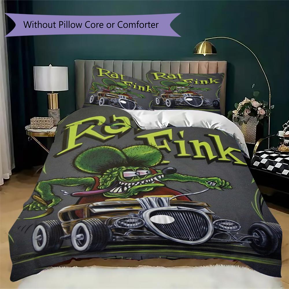 Rat Fink Pattern Bedding,Quilt Set Quilt Cover Pillowcase Home Birthday Gift (1*duvet cover+2*pillowcase,without core)ZSJT0917077