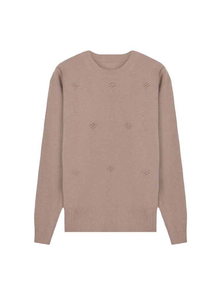 Midlife & Senior Fall Style Round Neck Long Sleeve Loose Fit Versatile Knit Sweater Top
