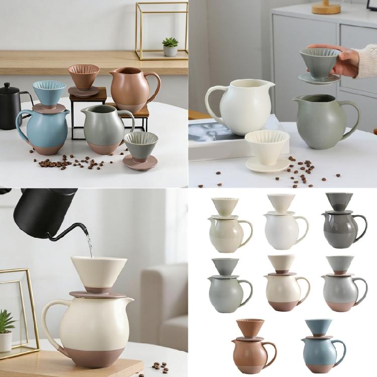 Klassischer Keramik-Kaffeefilter mit geräumiger 830-ml-Kanne, Kaffeemaschine mit großem Fassungsvermögen, Brauset für mehrere Tassen