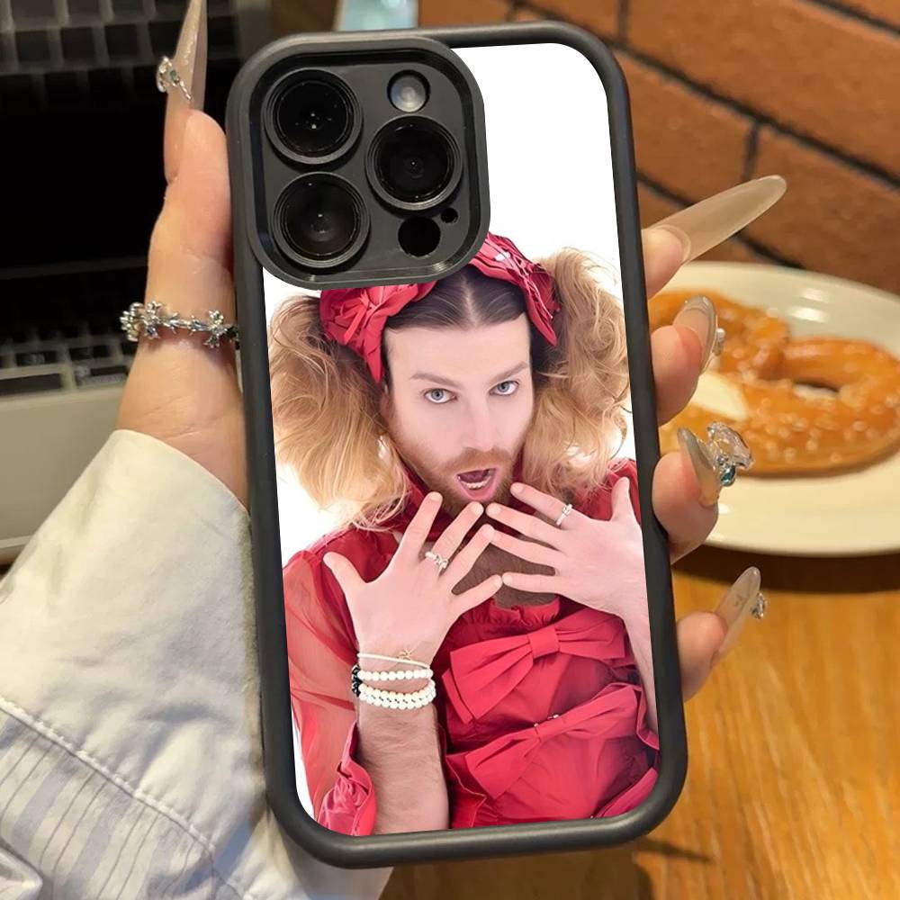 

Cartoon Spoof Bearded Man Loli Outfit Phone Case For iPhone 17 16 15 14 13 12 11 Pro Plus Max Soft TPU Ladder Soft Cover iPhone 14
