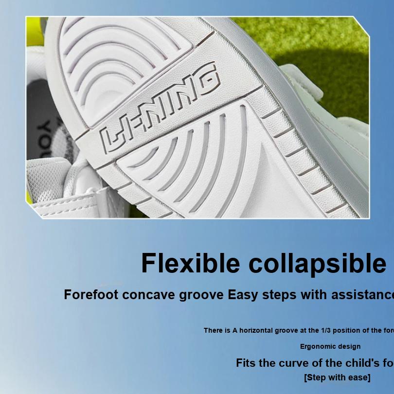 Li Ning Kids Sports Lifestyle Series Synthetic Leather Casual Durable Low-Top Kids Skate Shoes Kids Sneaker White Pink Blue YKCU080-6