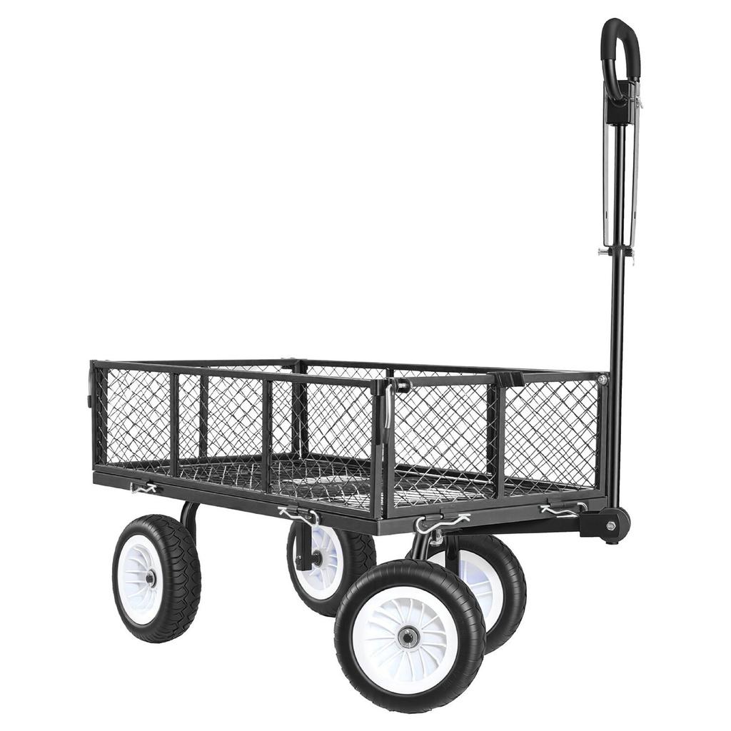 Garden Cart, 408.2 kg, Heavy Duty Steel Yard and Garden Utility Wagon with 10-Inch Tires, Outdoor Gardening Stool with Adjustable Handle, Detachable