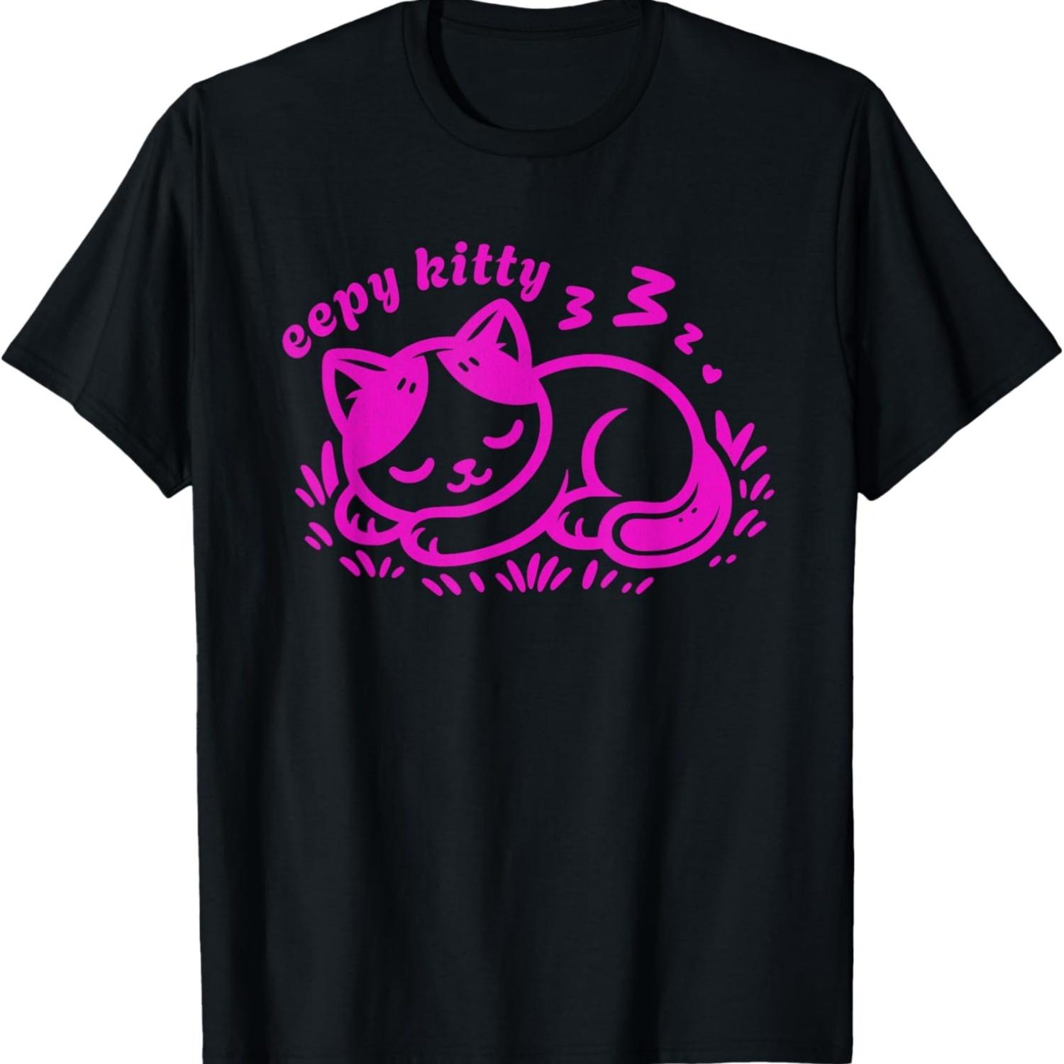 Cute eepy Cat kitty Women Girls Sleepy Cat Meme T-Shirt S