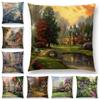 Newest American Countryside Oil Painting Cushion Cover Beautiful Scenery The Castle Lighthouse Sofa Throw Pillowcase