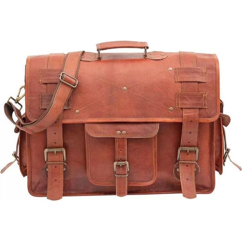 

Коричневый кожаный портфель Ретро кожаная сумка-мессенджер для ноутбука Офисная сумка Сумка для колледжа Сумка-мессенджер Сумка-сатчел Портфель подарки 18 x 14 x6 in