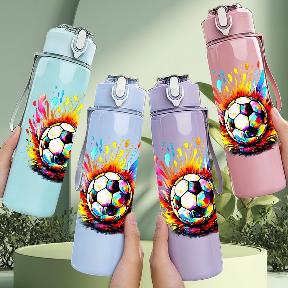 1PC Color Splash Soccer Ball Burst Print 750ml Color Plastic Sports Water Bottle Leakproof Flip Straw Lid Suitable for Sports Office Home Use
