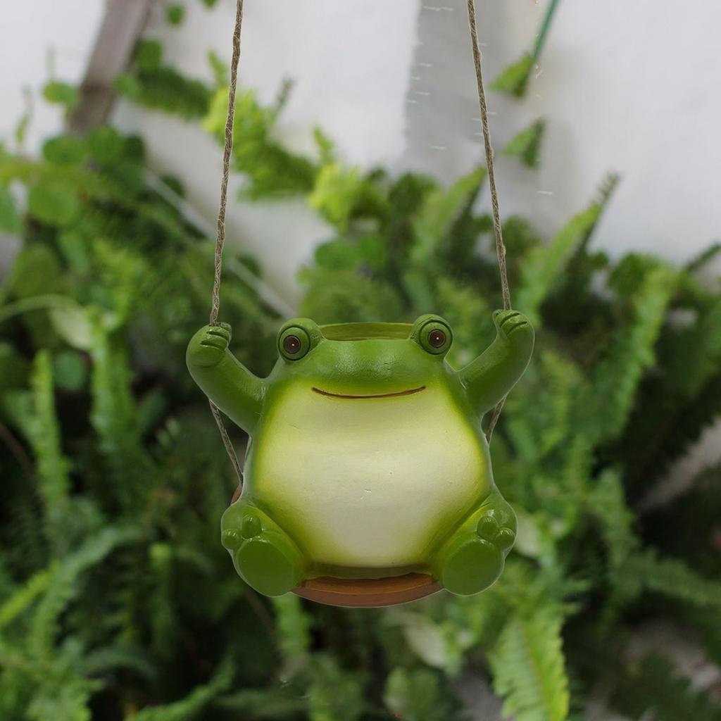 Swing Frogs Planter Pot Cute Smiling Face Resin Flower Pot Swing Succulent Flower Planter Wall Hanging Flower Pot Garden Decor
