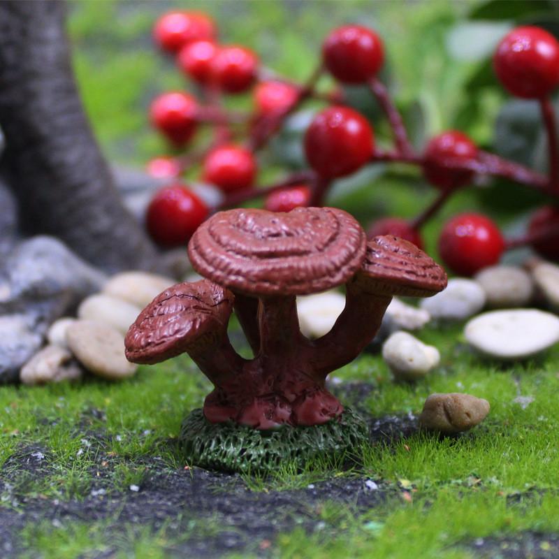 Micro Landscape Mushroom Resin Fungi Model With Faux Plants Decor Gifts Toy