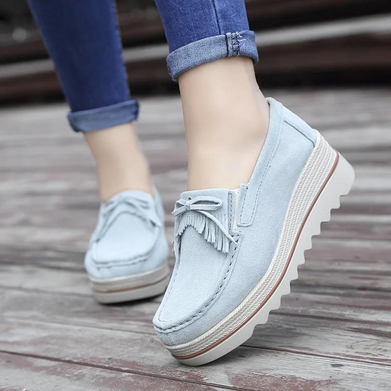 Spring Women Flats Shoes Platform Sneakers Slip On Flats Leather Suede Ladies Loafers Casual Shoes Women Loafers Shoes F65
