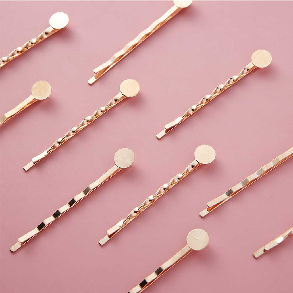 10 Pieces Metal Women Hairpin Portable Electroplated Waves Shape DIY Ladies Hair Clip Decoration with Round Base