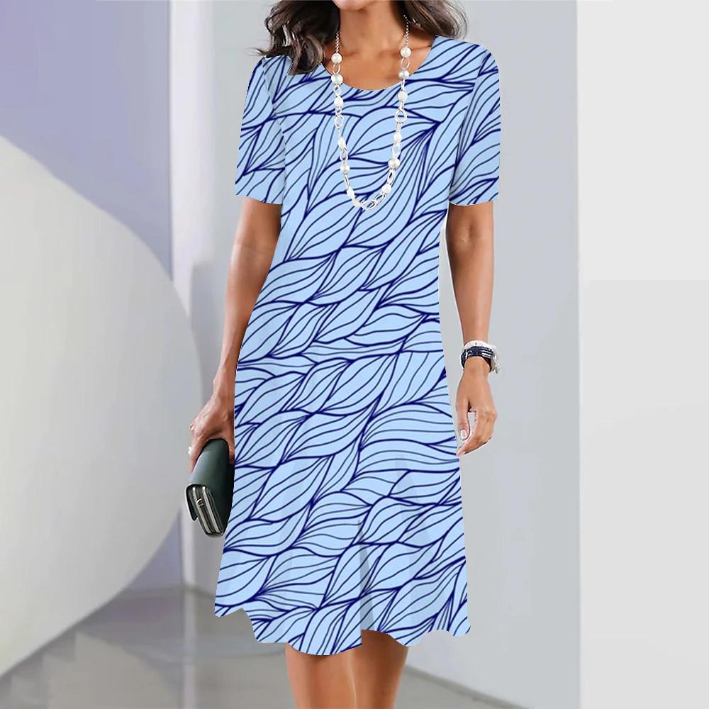 2026 Summer Fashion Personality Printing O-neck Short-sleeved Loose Dress Female Sexy Party Dress