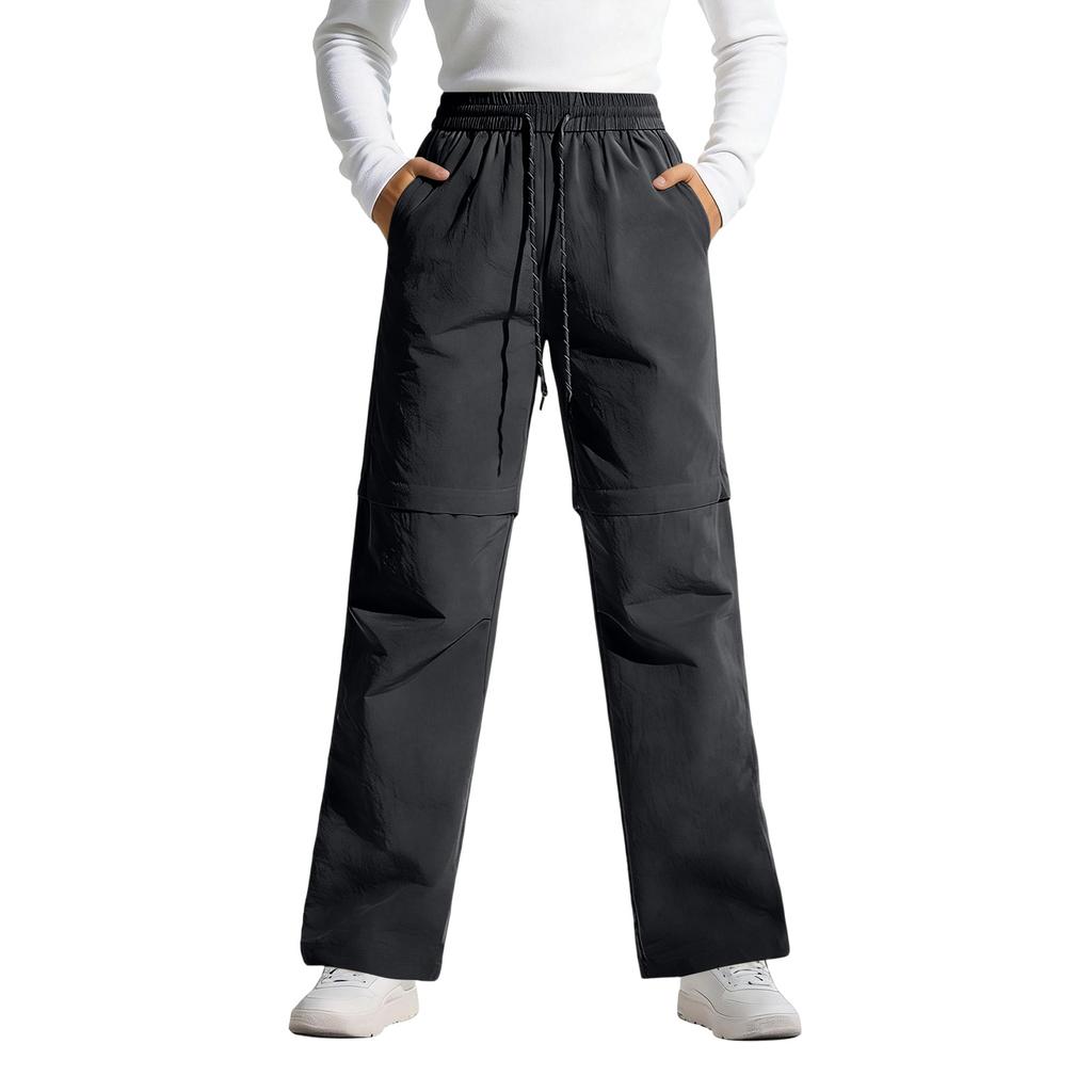 Women's Loose Straight-Leg Pants with Drawstring, Detachable Cargo Pants