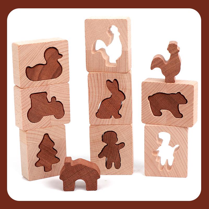 Wooden Animal Shape Matching Blocks for Early Learning and Training