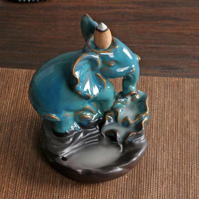 Elephant Backflow Incense Burner Holder,Statue Handmade Ceramic Holder for