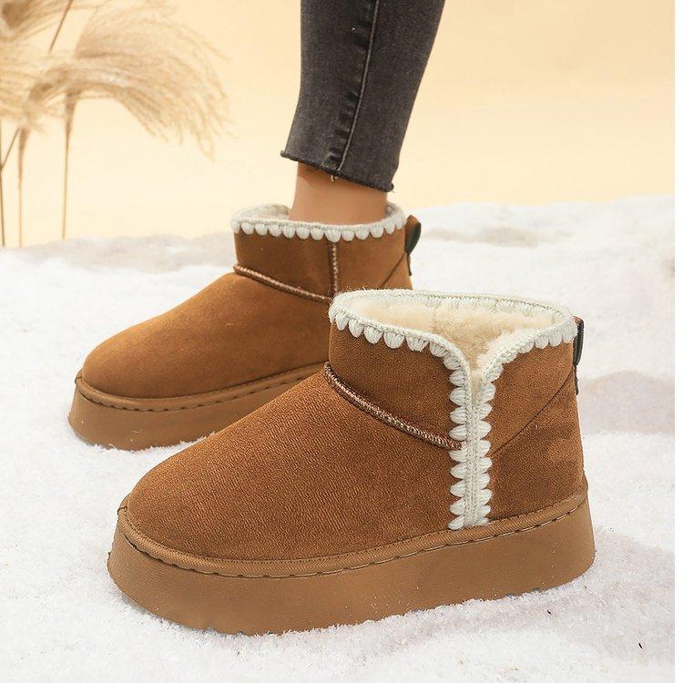 

Europe and the United States winter new thick-soled velvet thickened snow boots women s large size warm sewing bag short boots cotton shoes women 41 коричневый