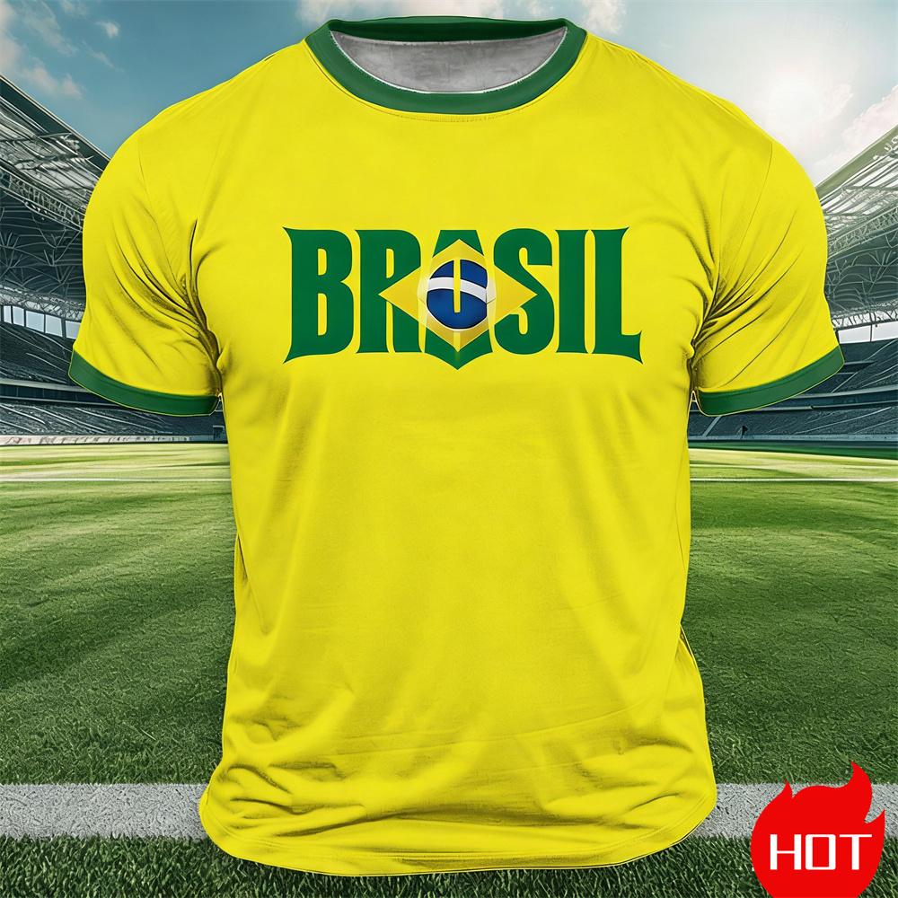 Brazil Flag Print T Shirt For Men Outdoor Sports Short Sleeve Tees Summer Loose O-neck Tops Fashion Brasil Football Fan T-shirts