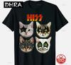 Hiss Kiss Band Cat Print Tshirt Casual 100 Cotton Tee Soft Tops For Rock Music Fans Cat Lovers Humorous Pet Lover Loose Tshirt
