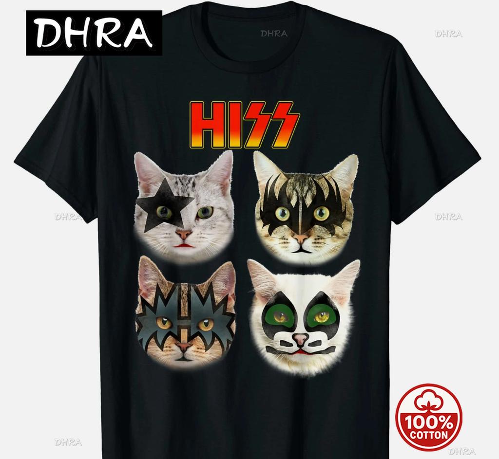 Hiss Kiss Band Cat Print Tshirt Casual 100 Cotton Tee Soft Tops For Rock Music Fans Cat Lovers Humorous Pet Lover Loose Tshirt