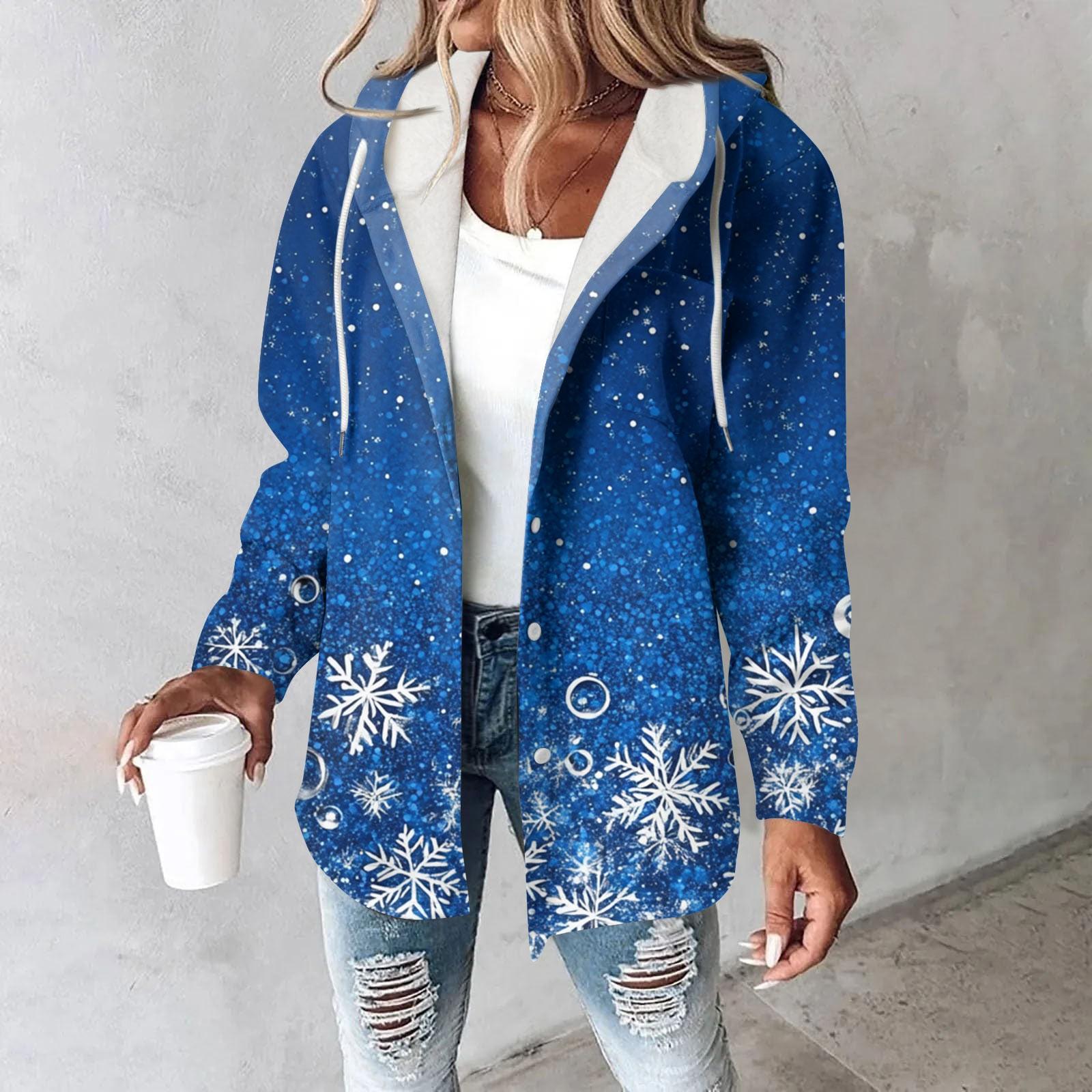 

Толстовки женские зимние теплые толстовки на пуговицах с капюшоном и завязками на шнурке с принтом куртка пальто XL синий