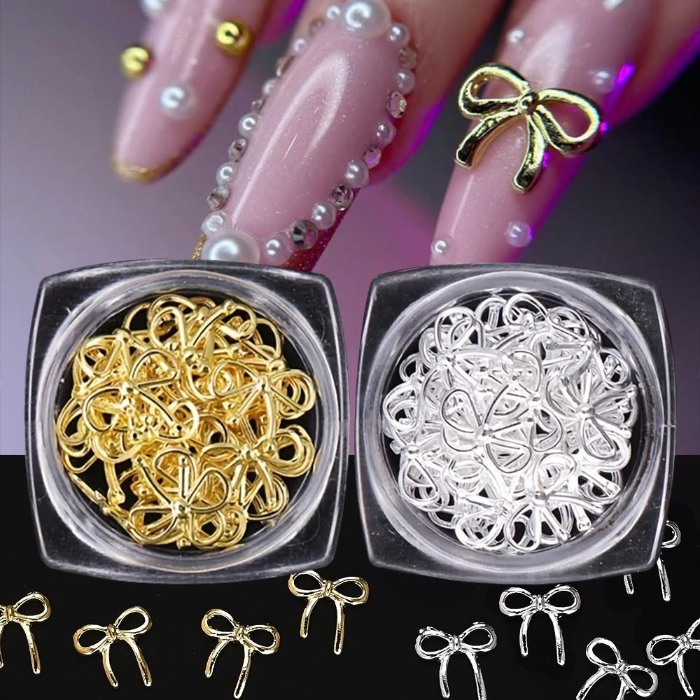 Gold Silver Metal Willow Bows Nail Decoration 3D Alloy Material Nail Glitter 3D Design Hollow Bowknot Nail Art Rhinestones